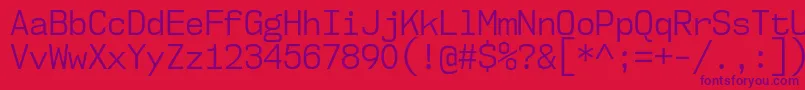 Nk57MonospaceScBk-fontti – violetit fontit punaisella taustalla