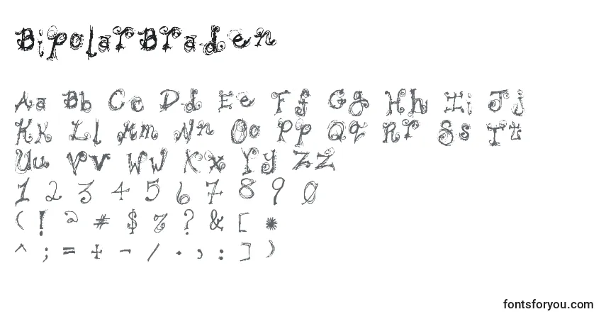 Czcionka BipolarBraden – alfabet, cyfry, specjalne znaki