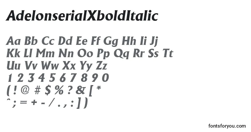 AdelonserialXboldItalicフォント–アルファベット、数字、特殊文字