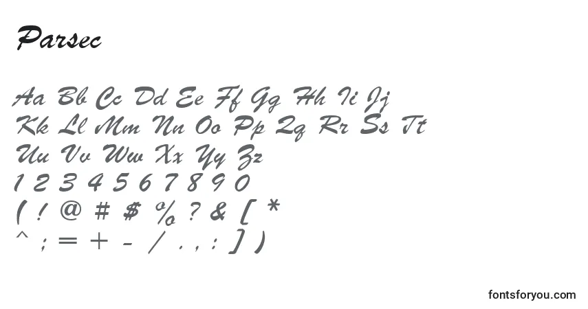 Parsec-fontti – aakkoset, numerot, erikoismerkit