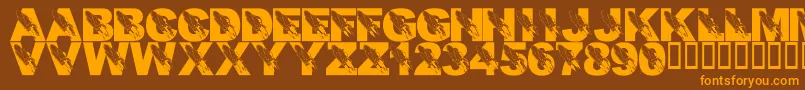 フォントLmsRememberingSsColumbia – オレンジ色の文字が茶色の背景にあります。