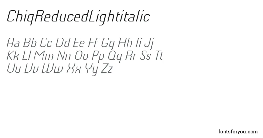 Schriftart ChiqReducedLightitalic – Alphabet, Zahlen, spezielle Symbole