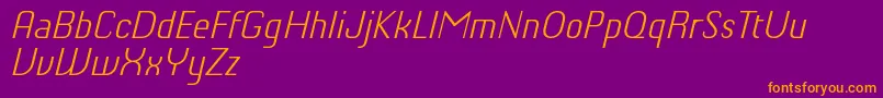 ChiqReducedLightitalic-Schriftart – Orangefarbene Schriften auf violettem Hintergrund