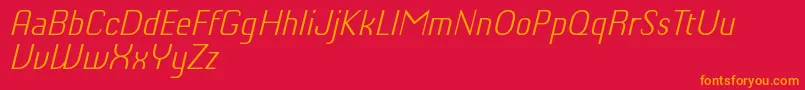 ChiqReducedLightitalic-Schriftart – Orangefarbene Schriften auf rotem Hintergrund