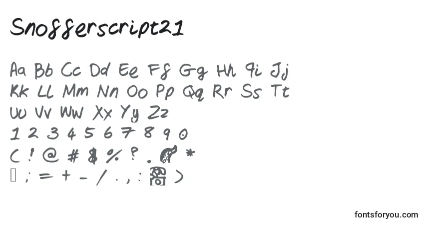Czcionka Snofferscript21 – alfabet, cyfry, specjalne znaki