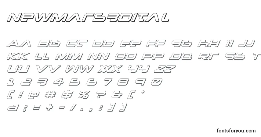A fonte Newmars3Dital – alfabeto, números, caracteres especiais