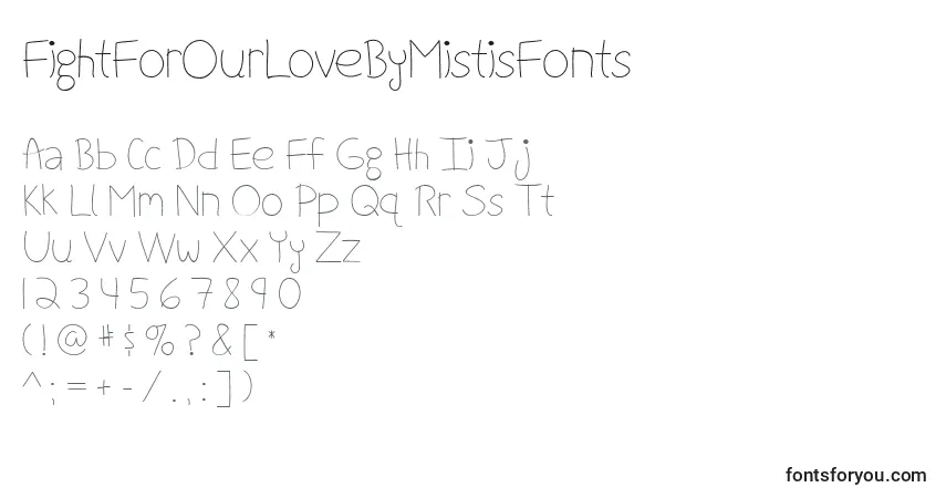 A fonte FightForOurLoveByMistisFonts – alfabeto, números, caracteres especiais