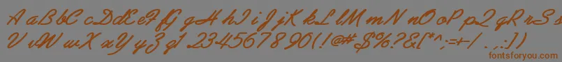 Fonte AbrazoscriptsskBoldItalic – fontes marrons em um fundo cinza