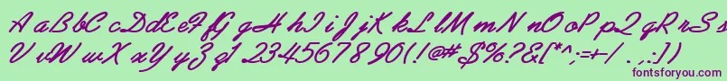 AbrazoscriptsskBoldItalic-Schriftart – Violette Schriften auf grünem Hintergrund