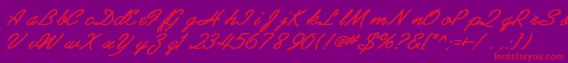 AbrazoscriptsskBoldItalic Font – Red Fonts on Purple Background