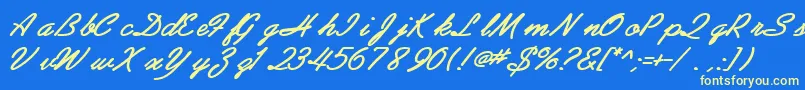 AbrazoscriptsskBoldItalic-Schriftart – Gelbe Schriften auf blauem Hintergrund