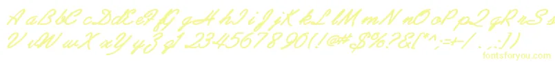 フォントAbrazoscriptsskBoldItalic – 白い背景に黄色の文字