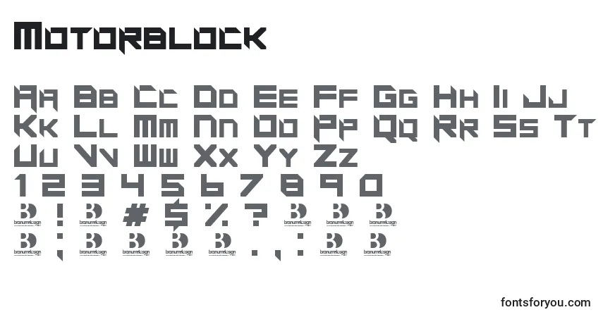 Schriftart Motorblock – Alphabet, Zahlen, spezielle Symbole