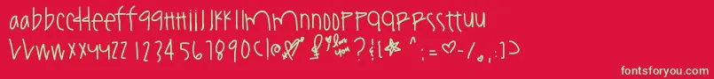 Youamazeme-Schriftart – Grüne Schriften auf rotem Hintergrund