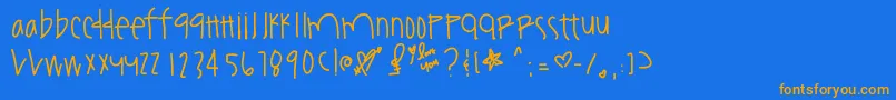 フォントYouamazeme – オレンジ色の文字が青い背景にあります。