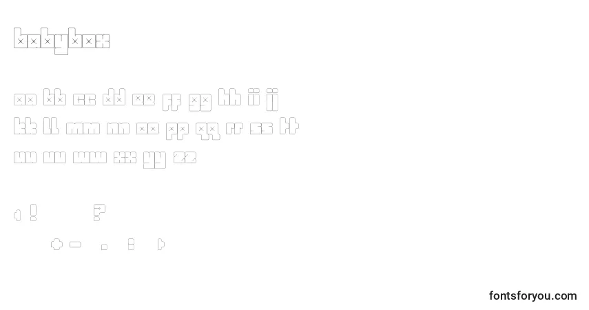 Czcionka Babybox0 – alfabet, cyfry, specjalne znaki