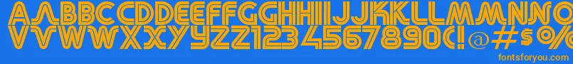 RetroStereoWide-Schriftart – Orangefarbene Schriften auf blauem Hintergrund