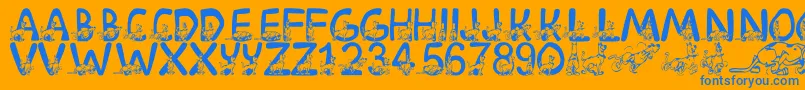 LmsScoobyDoo-Schriftart – Blaue Schriften auf orangefarbenem Hintergrund