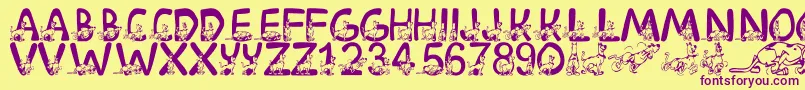 LmsScoobyDoo-Schriftart – Violette Schriften auf gelbem Hintergrund