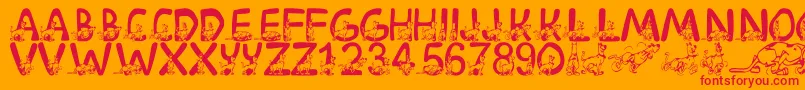 LmsScoobyDoo-Schriftart – Rote Schriften auf orangefarbenem Hintergrund