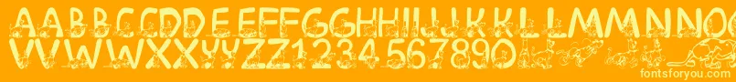 LmsScoobyDoo-Schriftart – Gelbe Schriften auf orangefarbenem Hintergrund