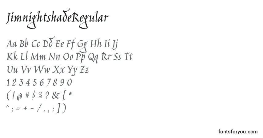 Czcionka JimnightshadeRegular – alfabet, cyfry, specjalne znaki