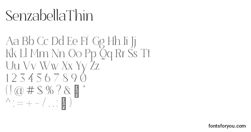 Шрифт SenzabellaThin – алфавит, цифры, специальные символы