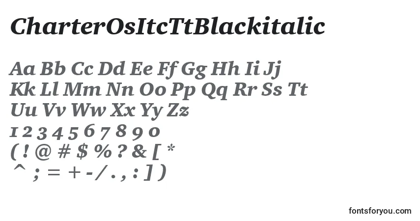 Czcionka CharterOsItcTtBlackitalic – alfabet, cyfry, specjalne znaki