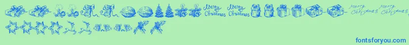 ChristmasNativityTfb-Schriftart – Blaue Schriften auf grünem Hintergrund