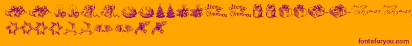 ChristmasNativityTfb-Schriftart – Violette Schriften auf orangefarbenem Hintergrund