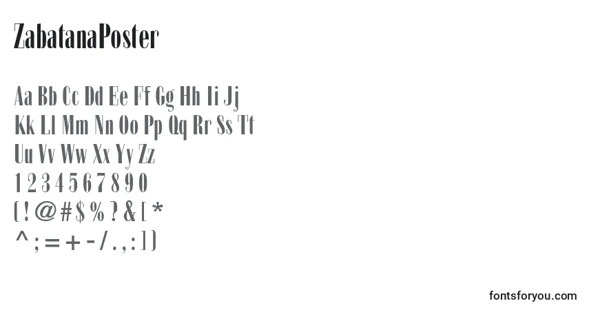 Schriftart ZabatanaPoster (54174) – Alphabet, Zahlen, spezielle Symbole