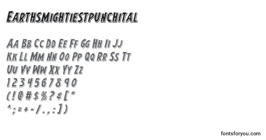 Czcionka Earthsmightiestpunchital – alfabet, cyfry, specjalne znaki
