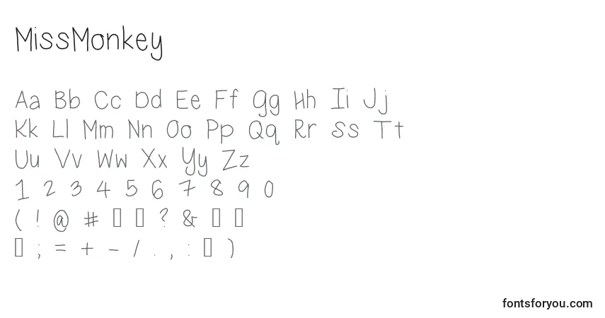 A fonte MissMonkey – alfabeto, números, caracteres especiais