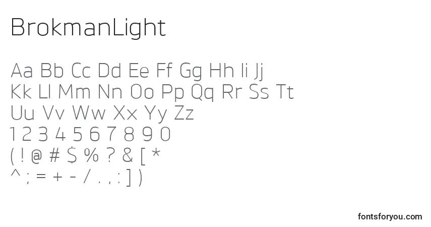 A fonte BrokmanLight – alfabeto, números, caracteres especiais