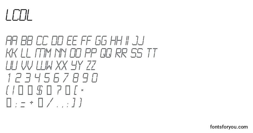 Schriftart LcdL – Alphabet, Zahlen, spezielle Symbole