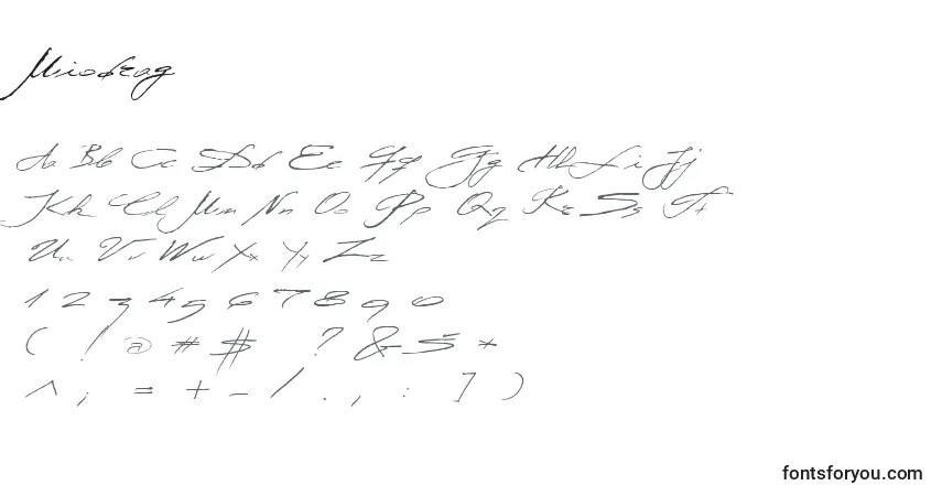 A fonte Miodrag – alfabeto, números, caracteres especiais