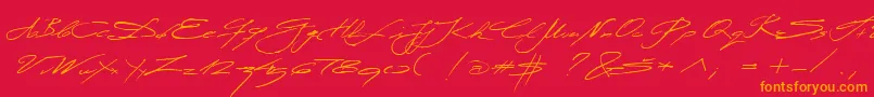 フォントMiodrag – 赤い背景にオレンジの文字