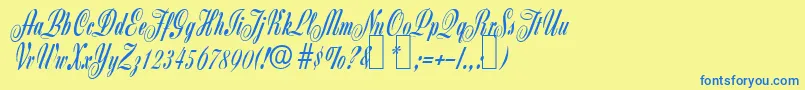 フォントZ650ScriptRegular – 青い文字が黄色の背景にあります。