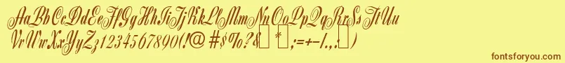 フォントZ650ScriptRegular – 茶色の文字が黄色の背景にあります。