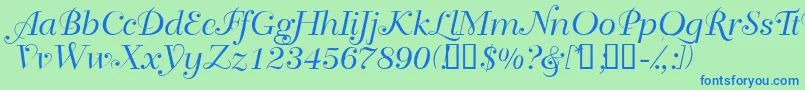 Bahiascriptssk-Schriftart – Blaue Schriften auf grünem Hintergrund