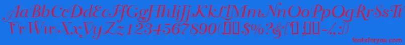 Bahiascriptssk-Schriftart – Rote Schriften auf blauem Hintergrund