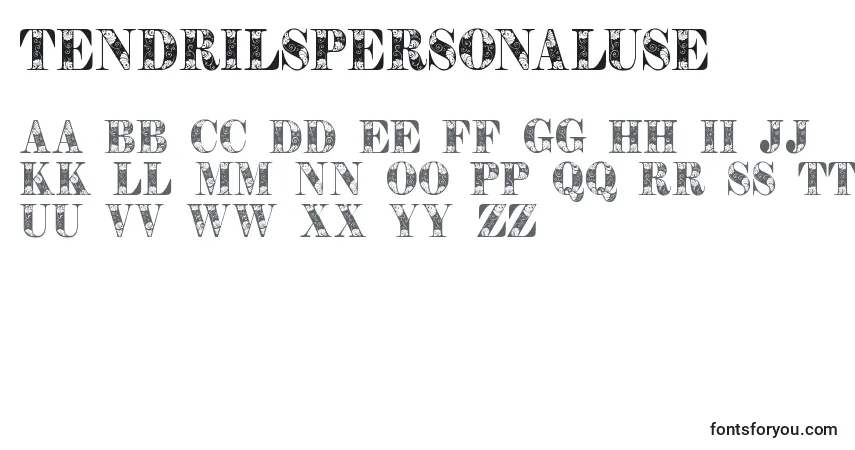 Czcionka Tendrilspersonaluse – alfabet, cyfry, specjalne znaki