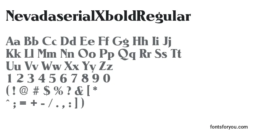 Schriftart NevadaserialXboldRegular – Alphabet, Zahlen, spezielle Symbole