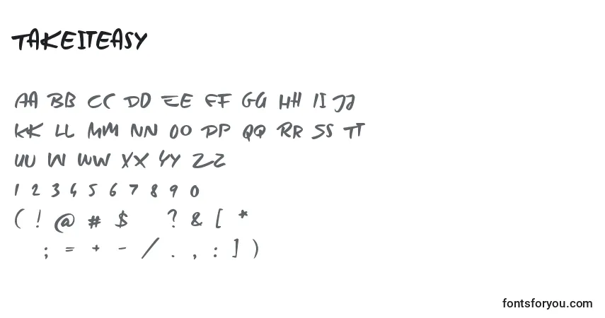 Schriftart Takeiteasy – Alphabet, Zahlen, spezielle Symbole