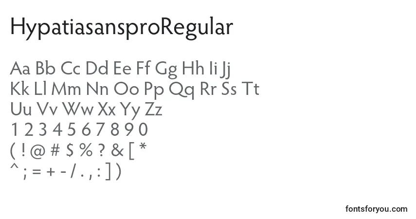 Schriftart HypatiasansproRegular – Alphabet, Zahlen, spezielle Symbole