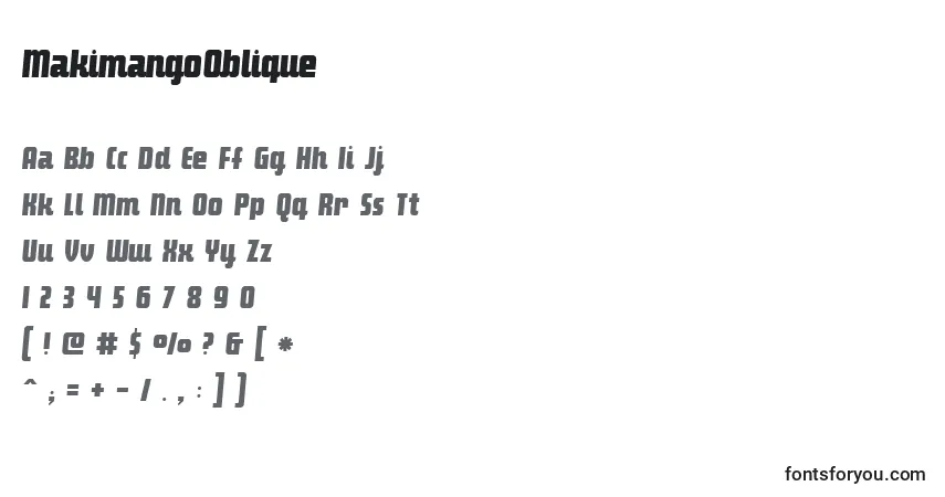 A fonte MakimangoOblique – alfabeto, números, caracteres especiais