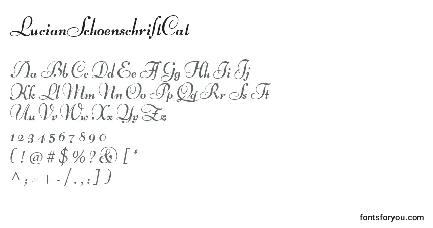 Czcionka LucianSchoenschriftCat – alfabet, cyfry, specjalne znaki