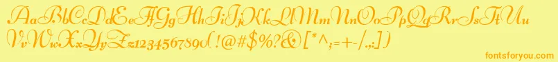 LucianSchoenschriftCat-Schriftart – Orangefarbene Schriften auf gelbem Hintergrund