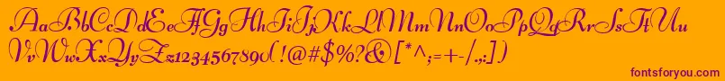 LucianSchoenschriftCat-Schriftart – Violette Schriften auf orangefarbenem Hintergrund