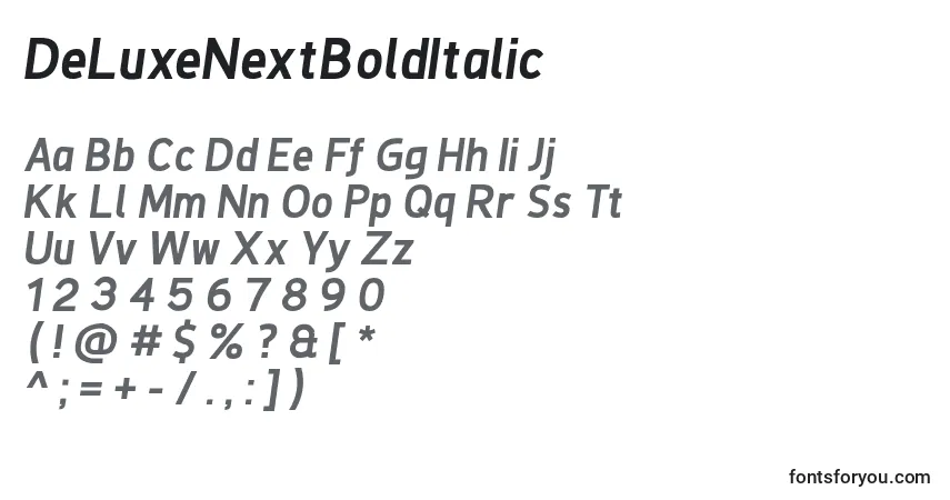 DeLuxeNextBoldItalic Font – alphabet, numbers, special characters
